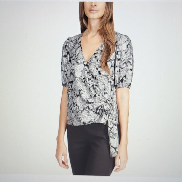 MICHAEL Michael Kors Tops - Michael Kors Women's Foil Paisley Wrap Top Black and Metallic NWT - Sz: M & L
